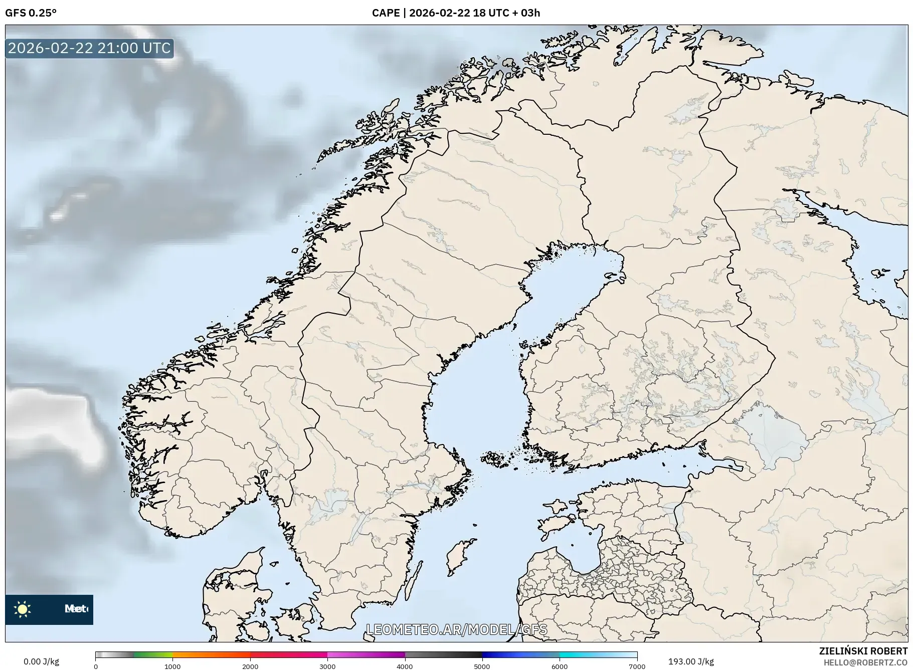GFS model - Escandinavia, CAPE