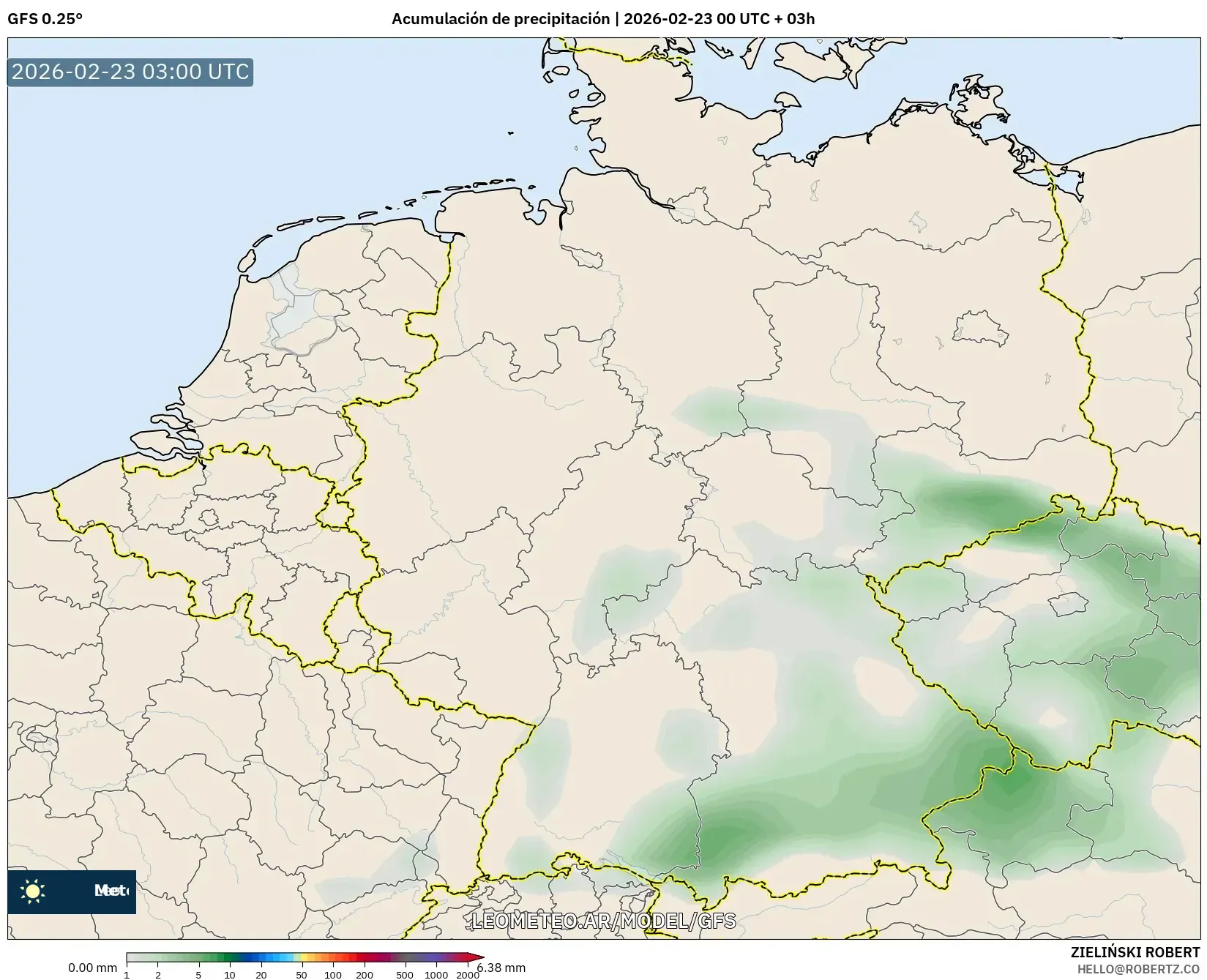GFS model - Niemcy, Suma opadów