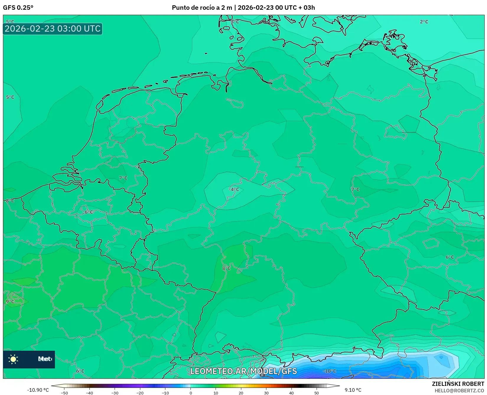 GFS model - Niemcy, Punkt rosy na 2 m