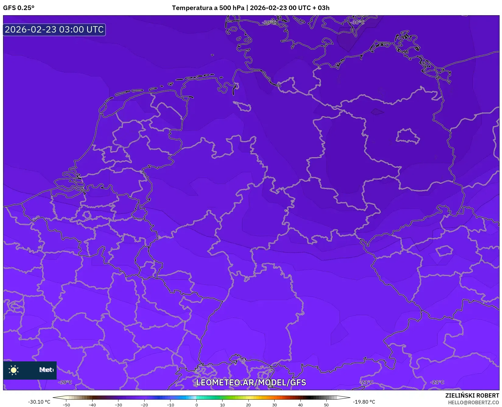 GFS model - Niemcy, Temperatura na 500 hPa