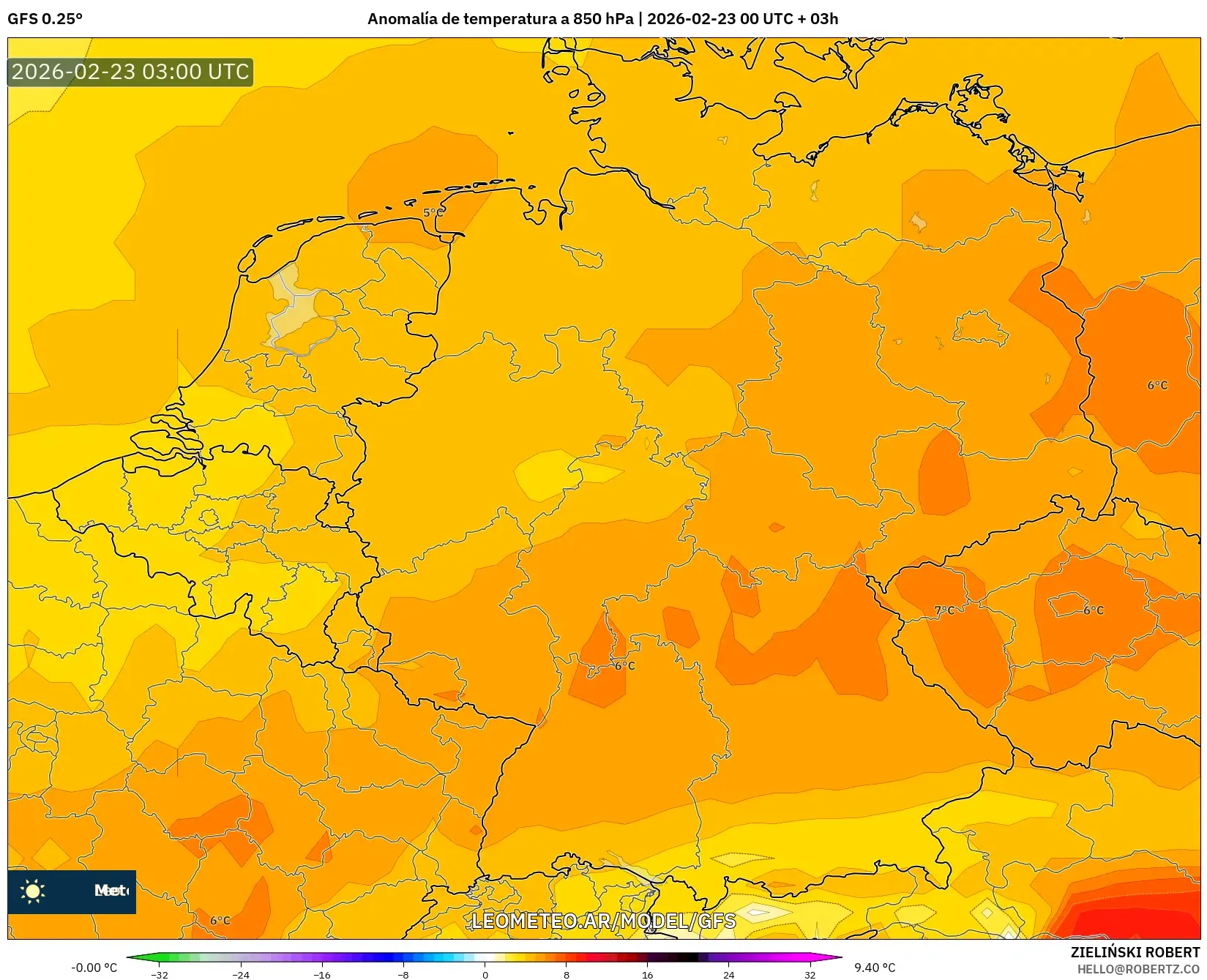 GFS model - Niemcy, Anomalia temperatury na 850 hPa