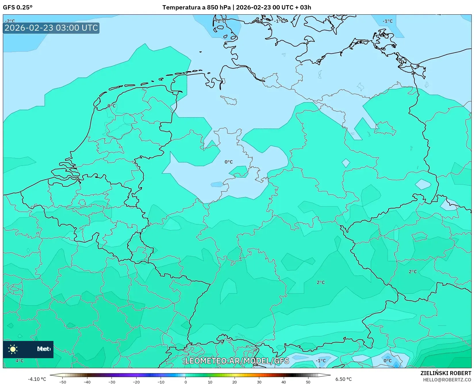 GFS model - Niemcy, Temperatura na 850 hPa