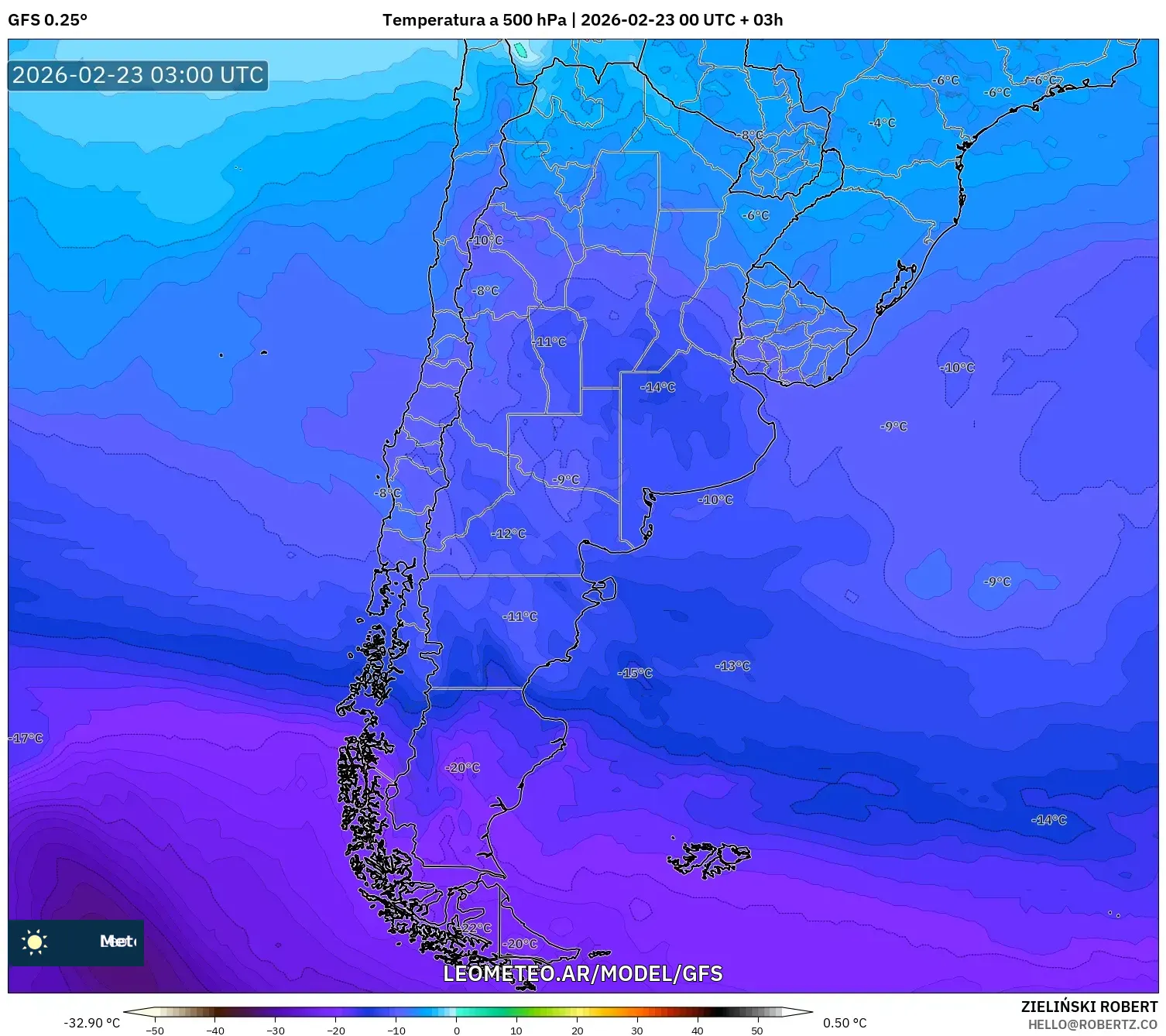 GFS model - Argentyna, Temperatura na 500 hPa