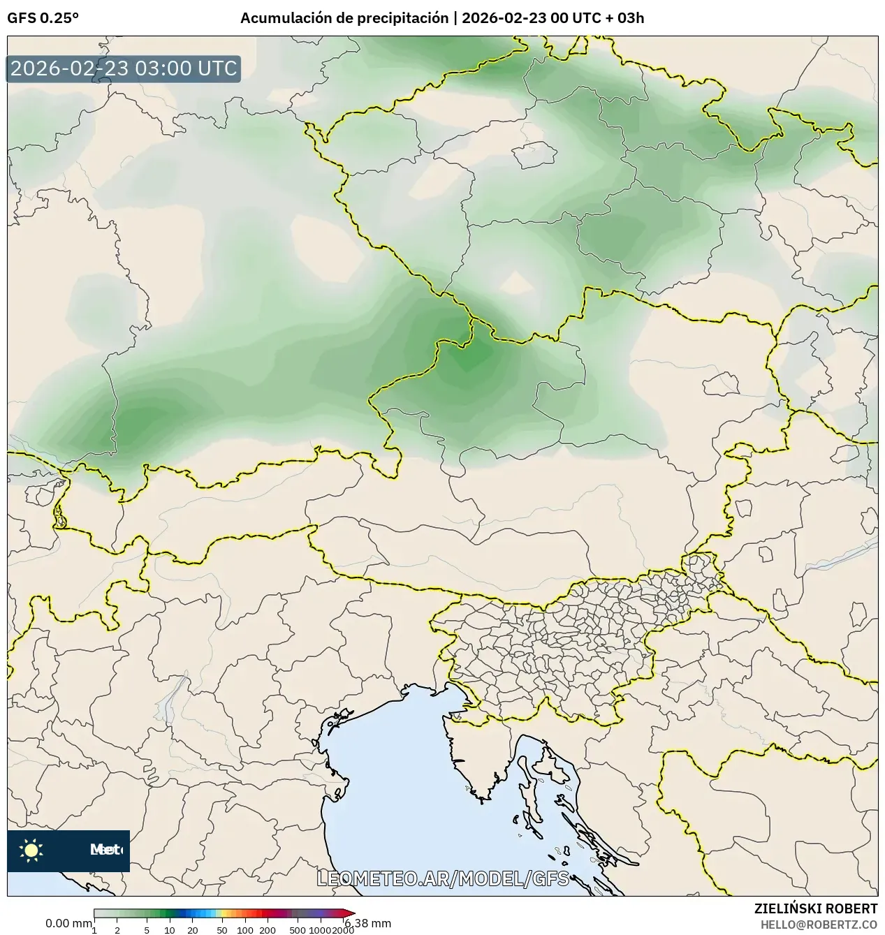 GFS model - Austria, Suma opadów