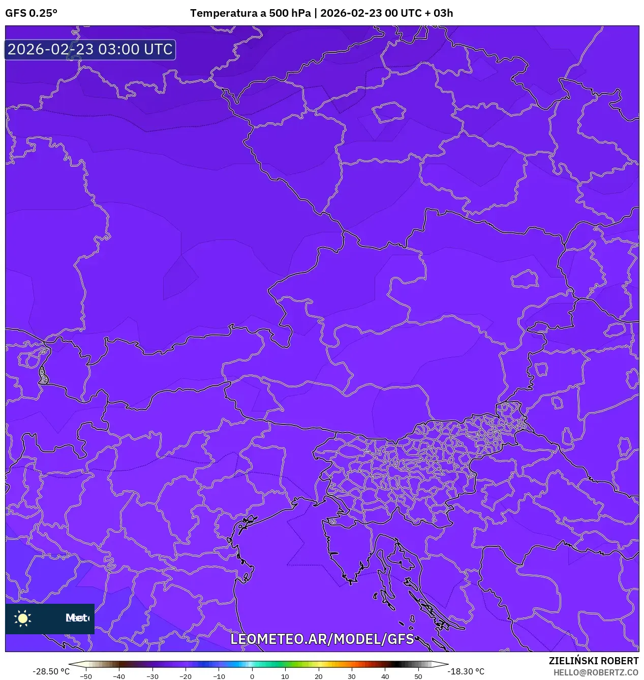 GFS model - Austria, Temperatura na 500 hPa