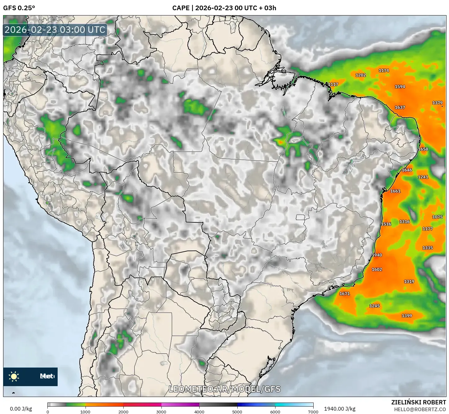 GFS model - Brazylia, CAPE
