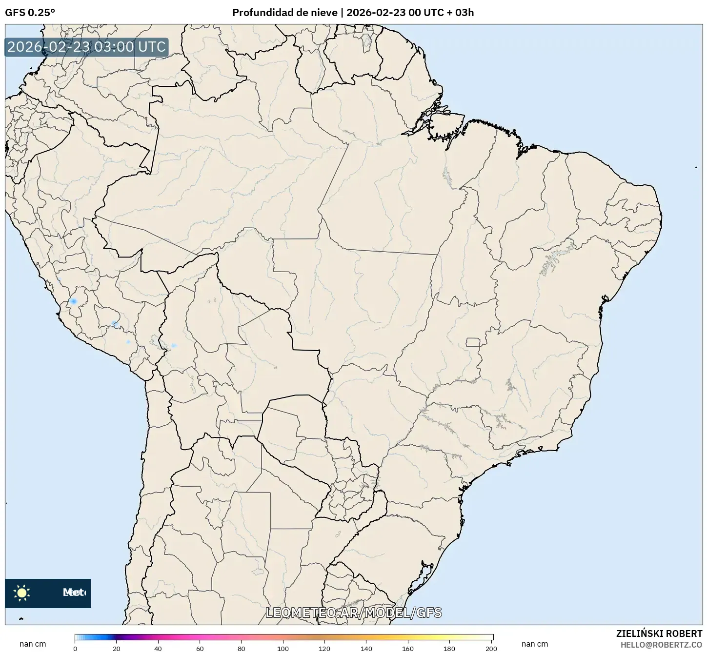GFS model - Brazylia, Pokrywa śnieżna