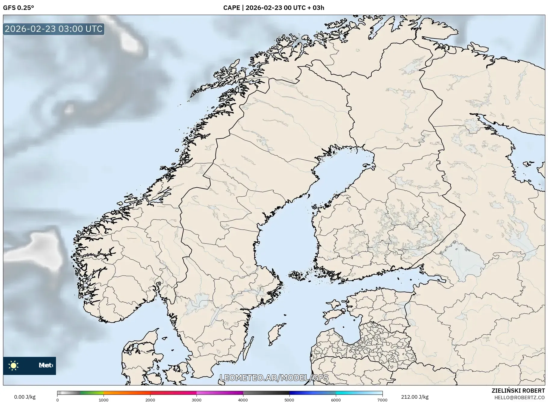 GFS model - Skandynawia, CAPE