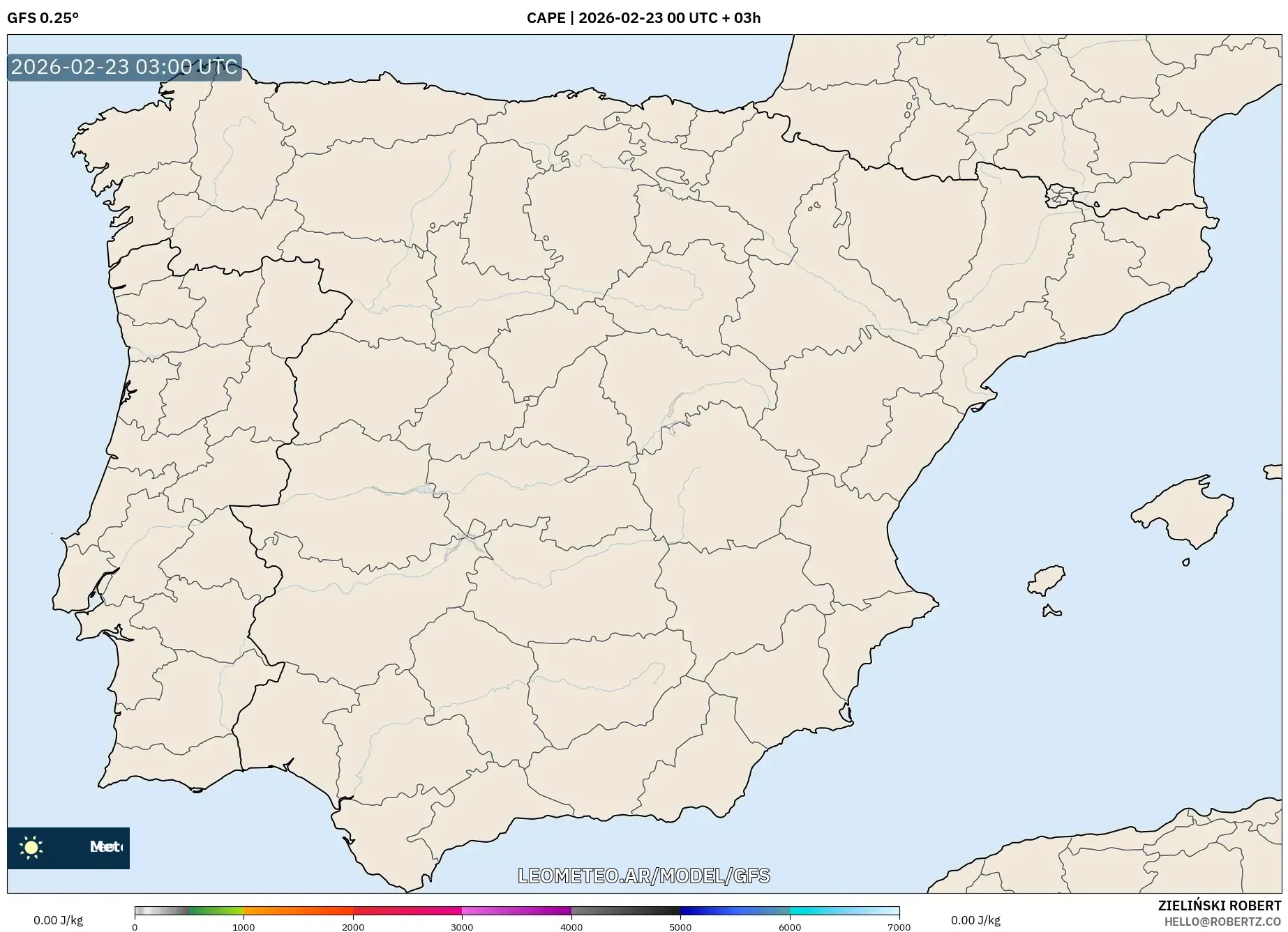 GFS model - Hiszpania, CAPE