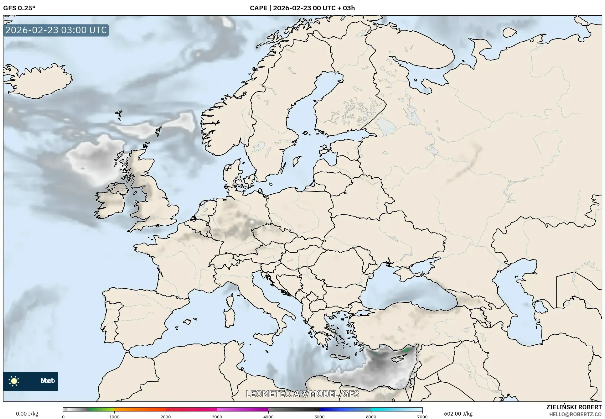 GFS model - Europa, CAPE