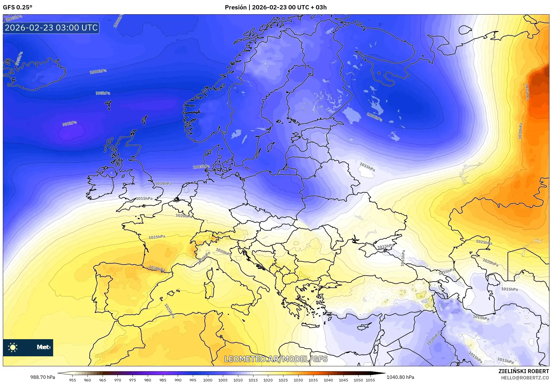 GFS model - Europa, Ciśnienie