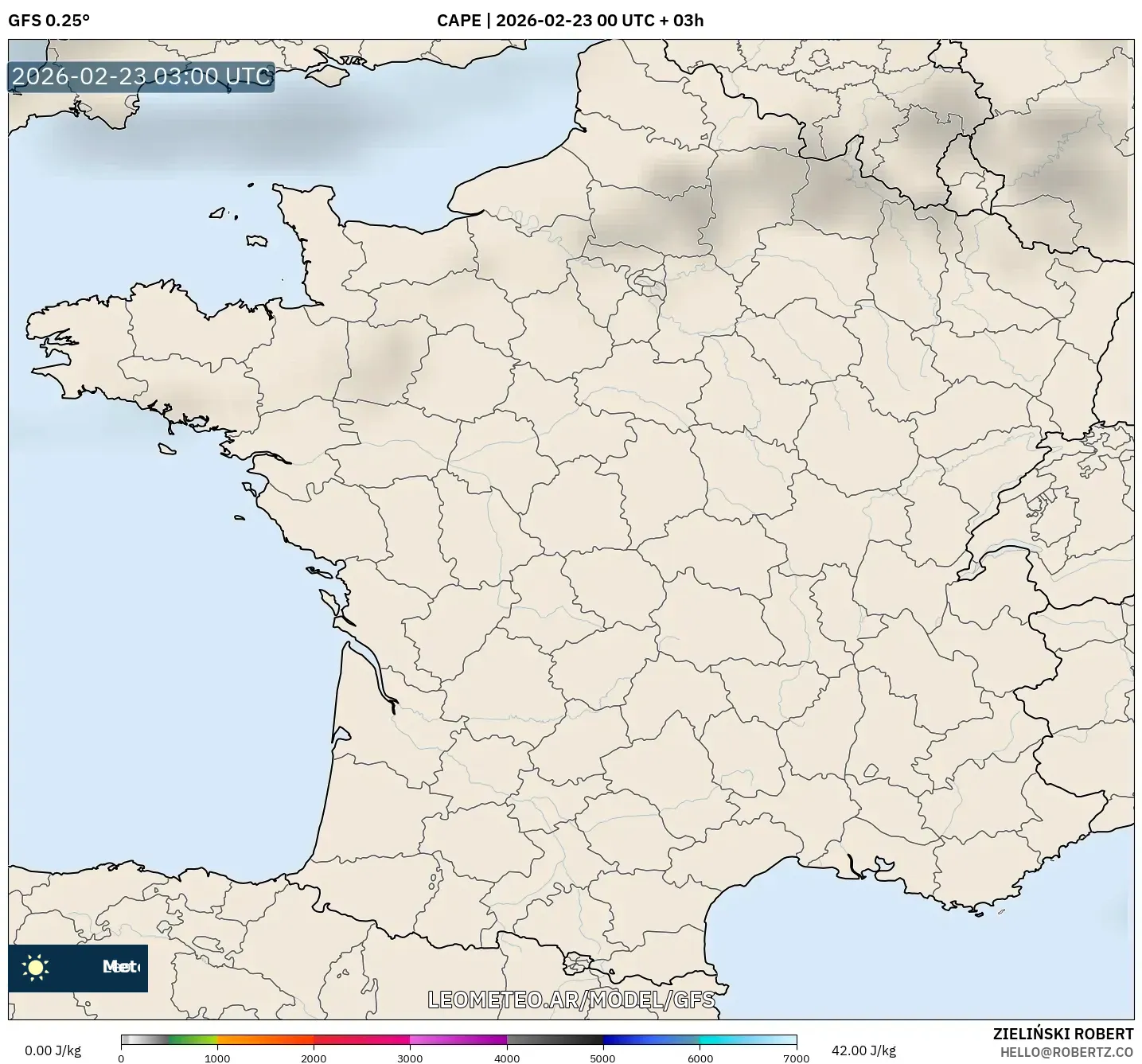 GFS model - Francja, CAPE