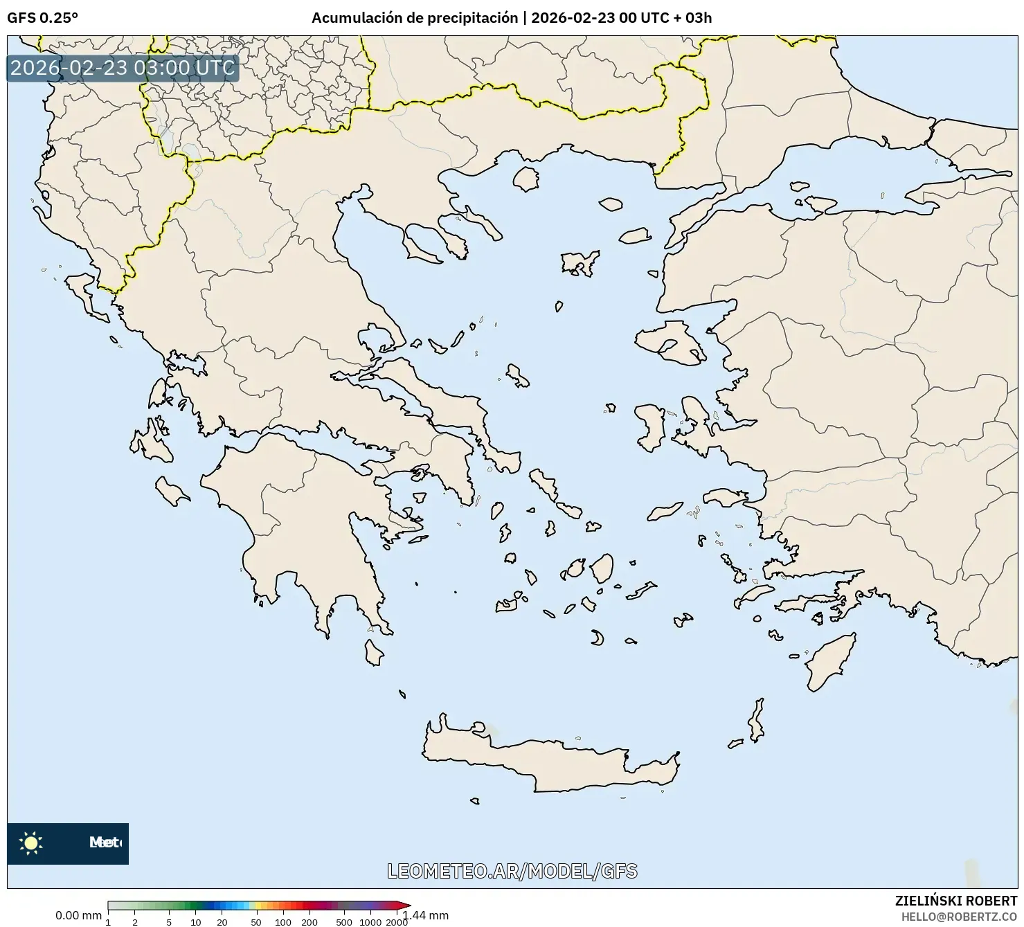 GFS model - Grecja, Suma opadów