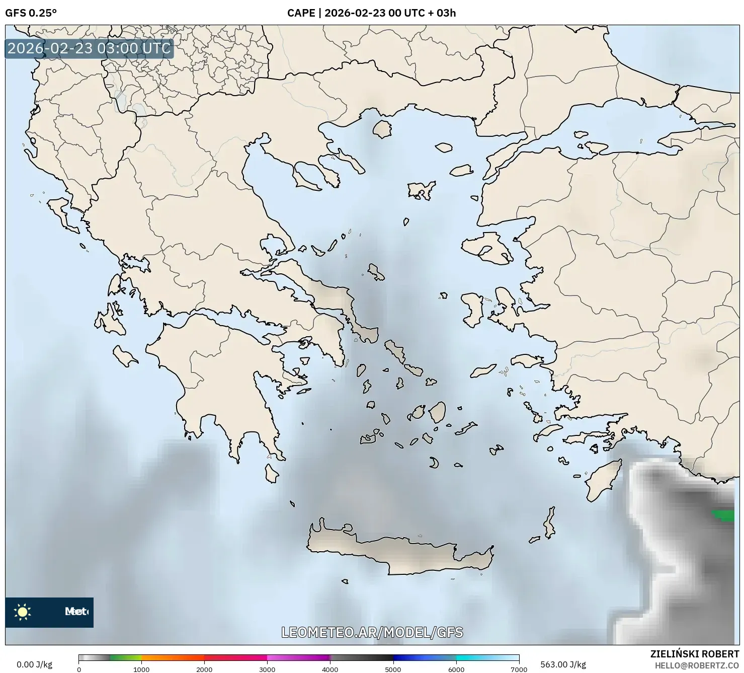 GFS model - Grecja, CAPE
