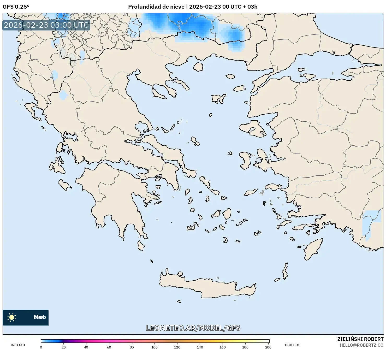 GFS model - Grecja, Pokrywa śnieżna
