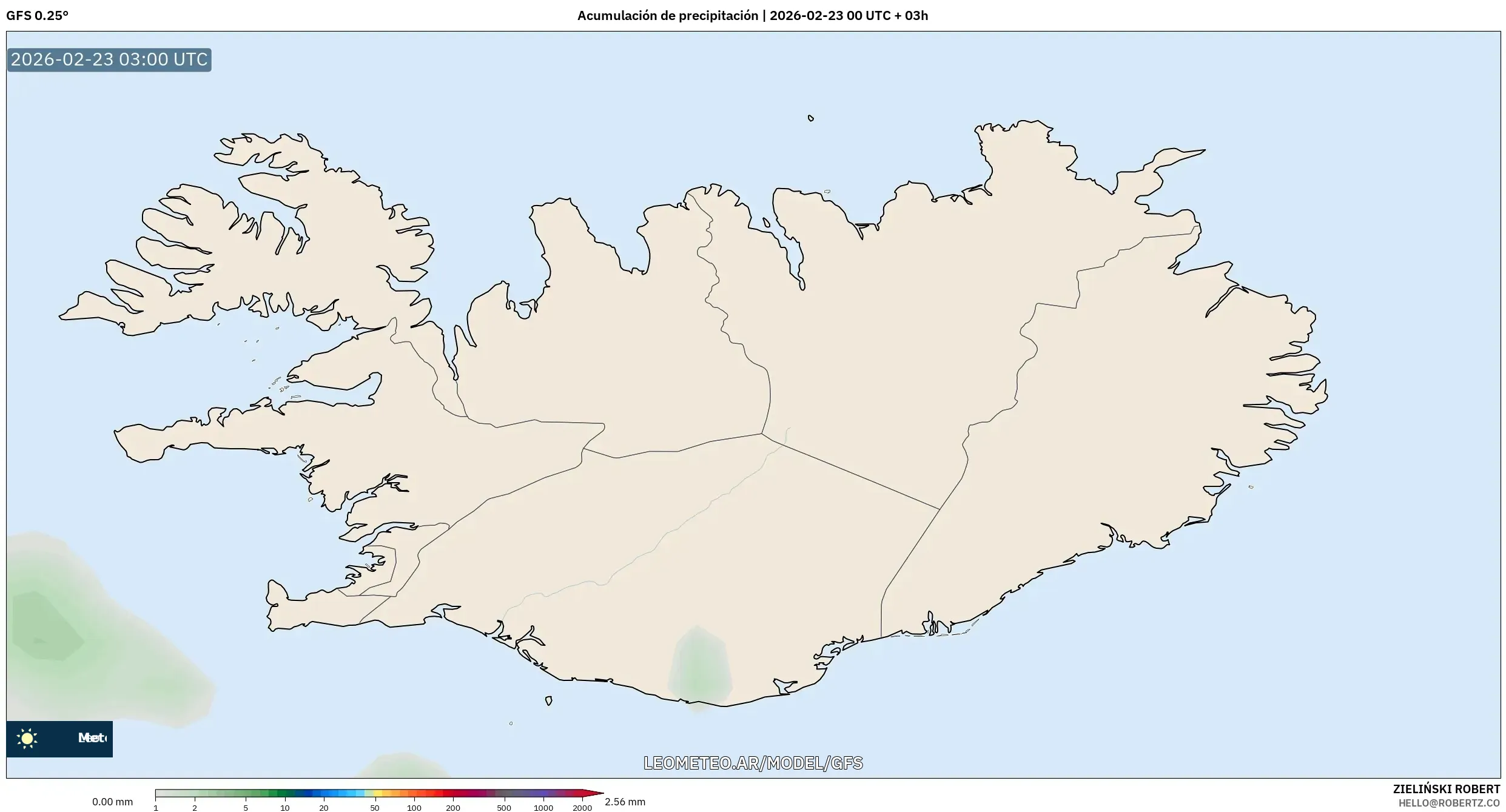 GFS model - Islandia, Suma opadów