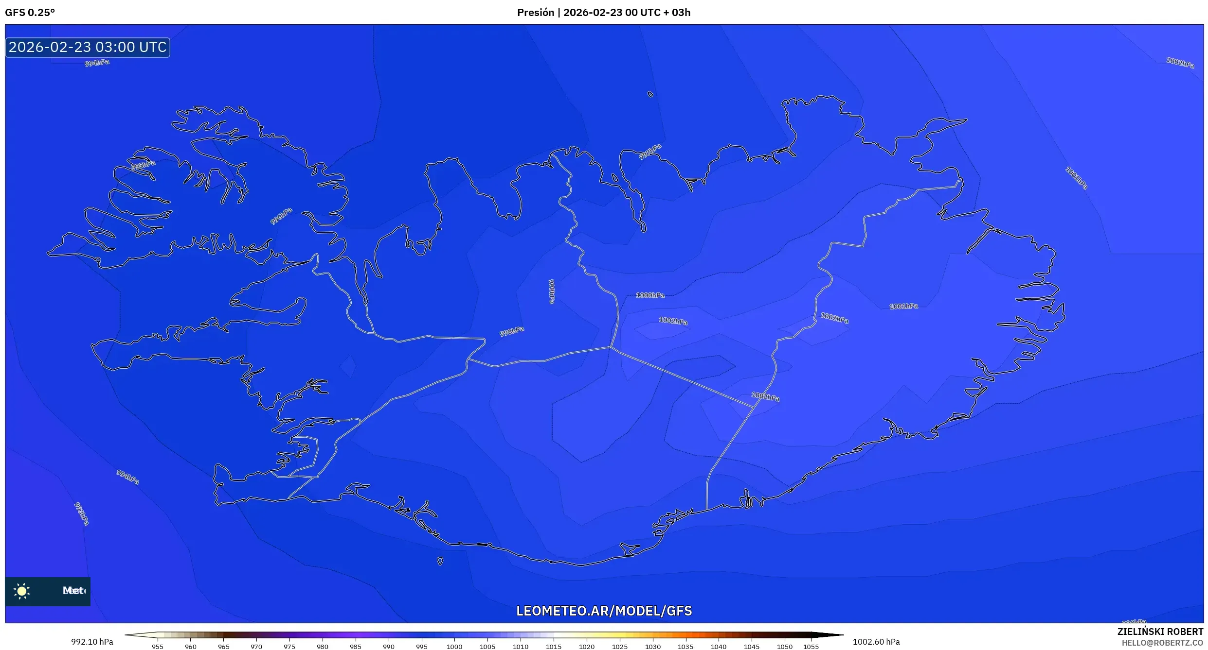 GFS model - Islandia, Ciśnienie