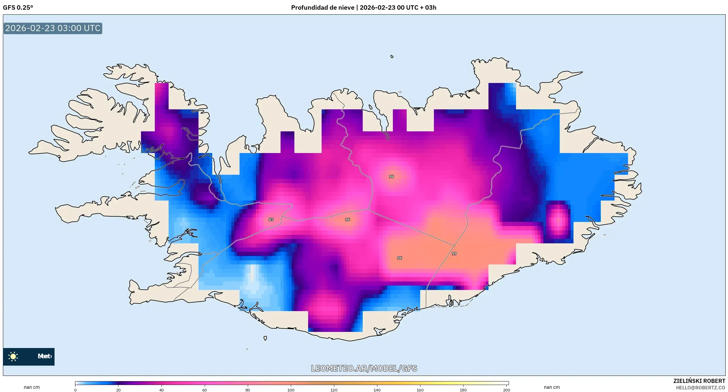GFS model - Islandia, Pokrywa śnieżna