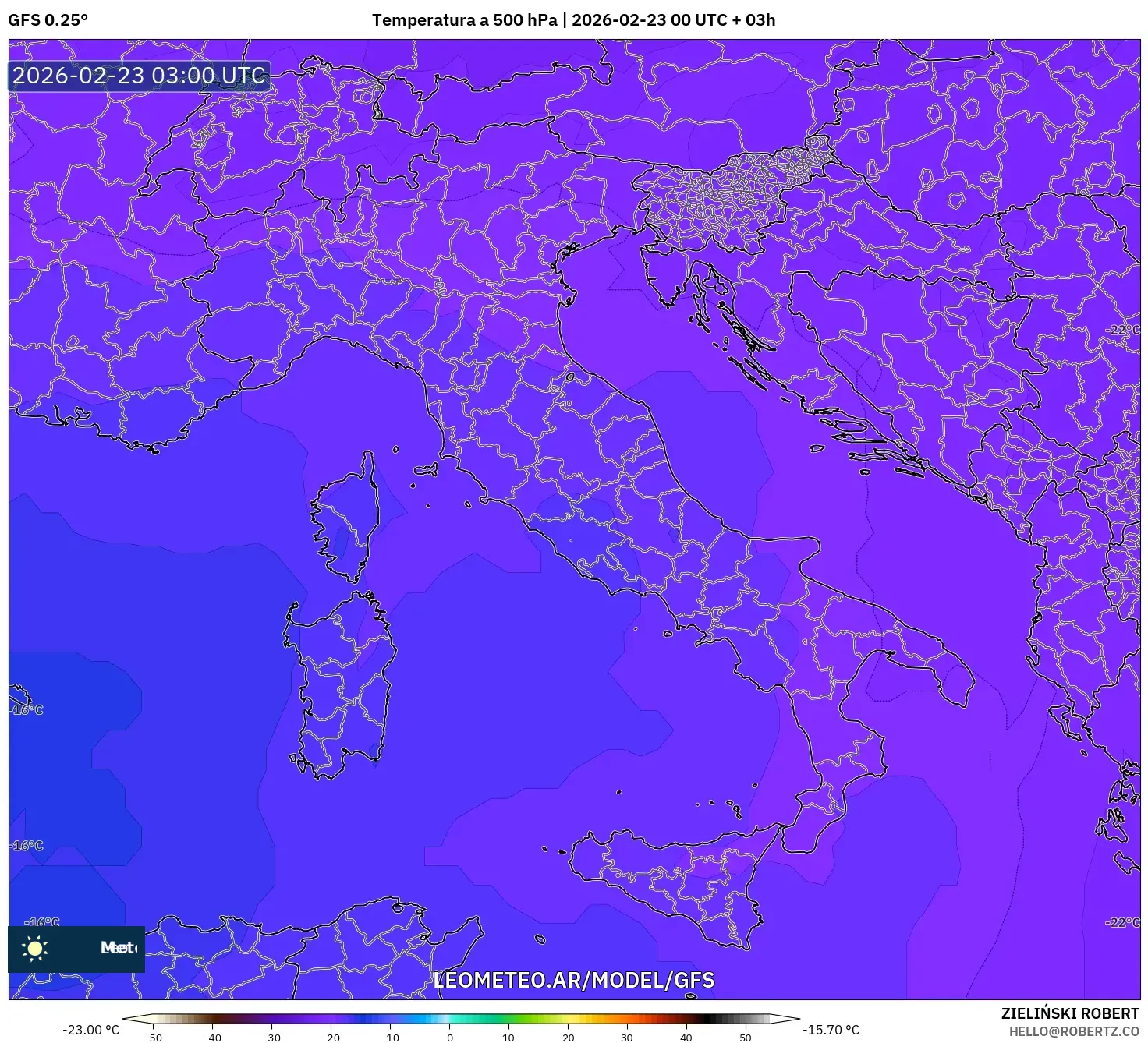 GFS model - Włochy, Temperatura na 500 hPa