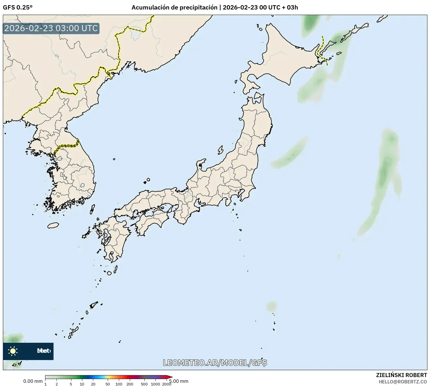 GFS model - Japonia, Suma opadów