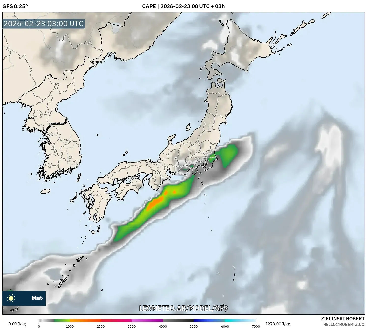 GFS model - Japonia, CAPE