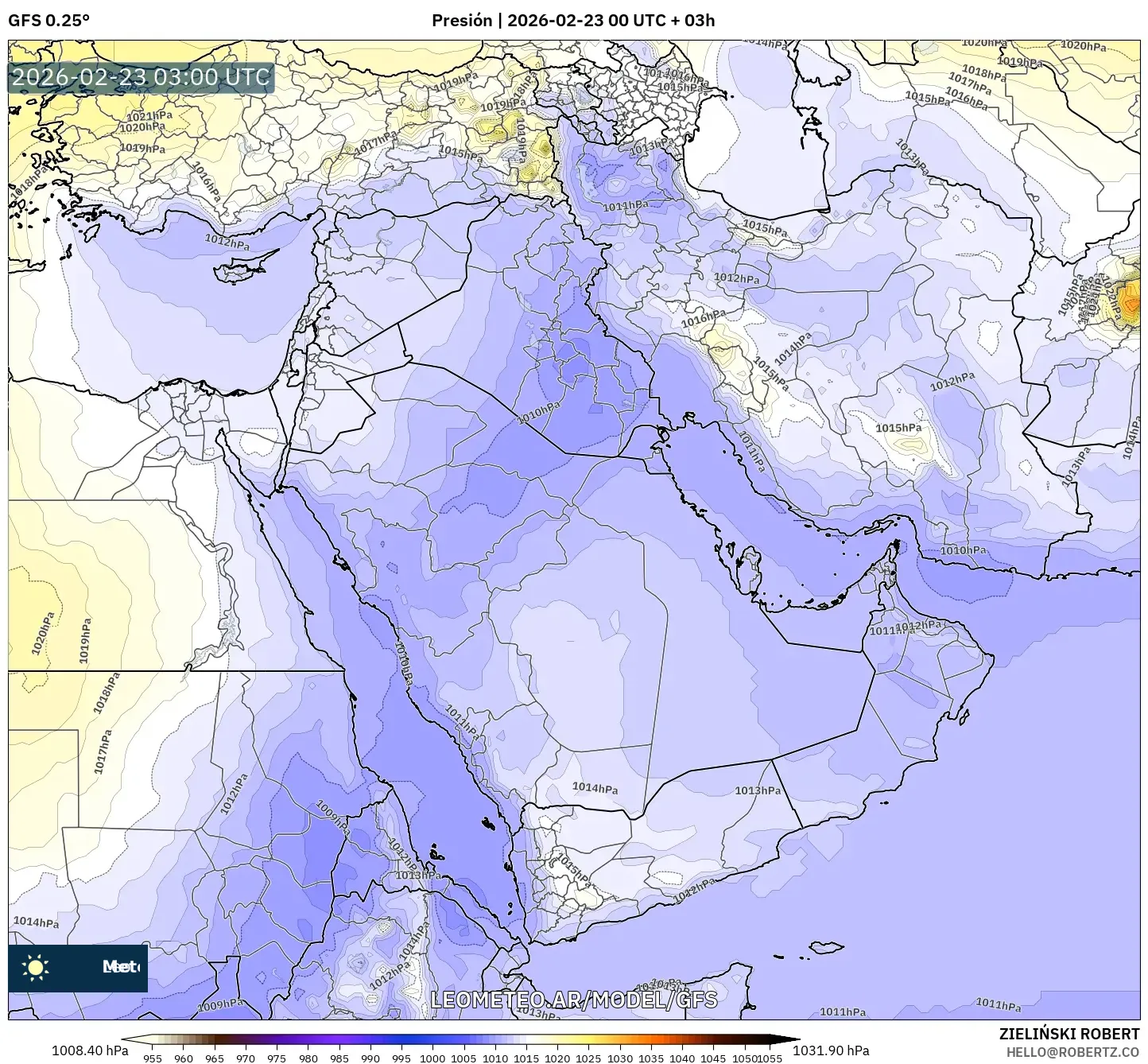 GFS model - Bliski Wschód, Ciśnienie