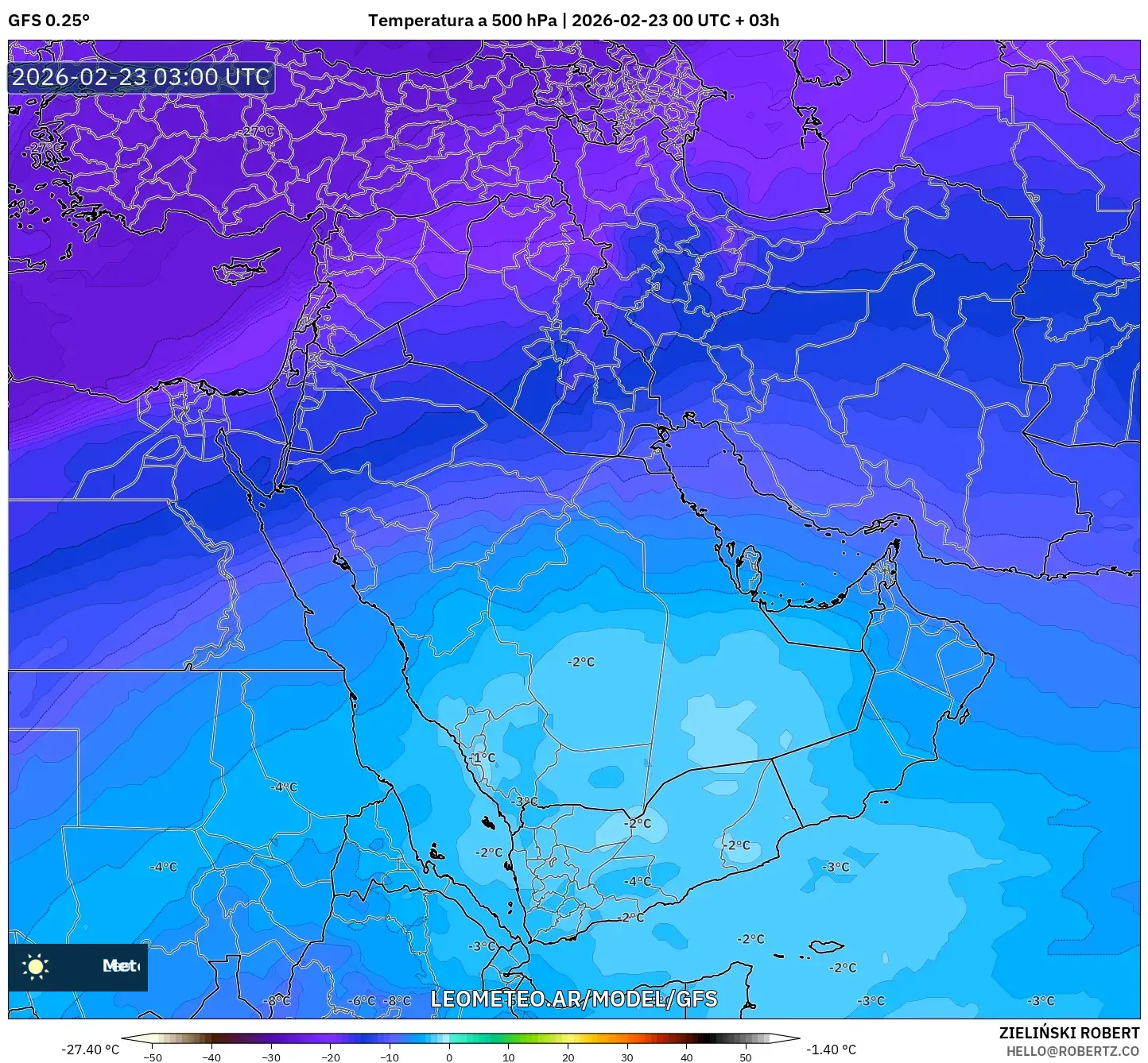 GFS model - Bliski Wschód, Temperatura na 500 hPa