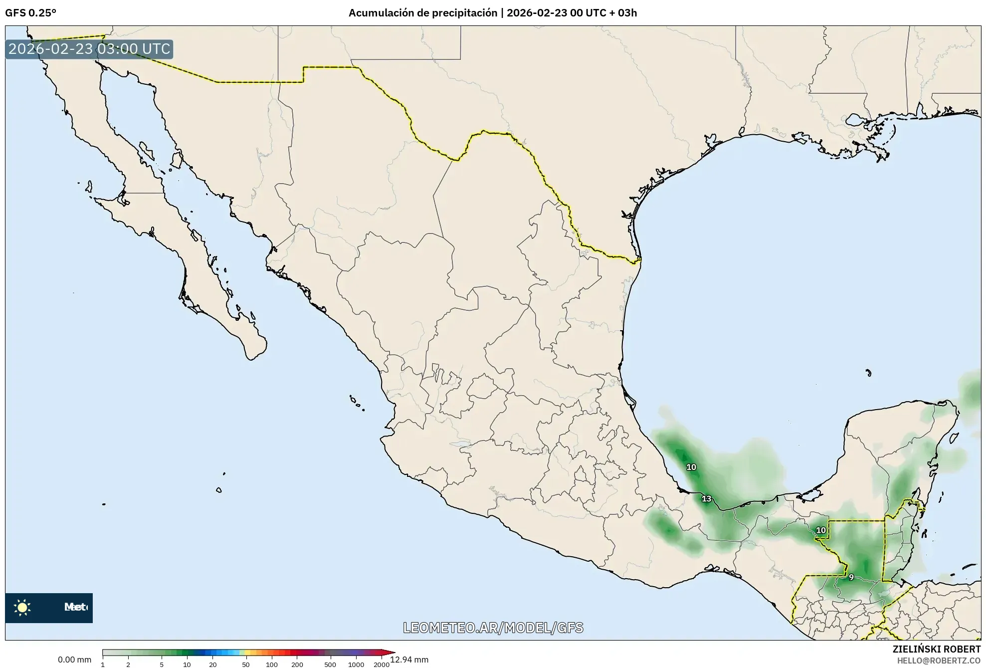 GFS model - Meksyk, Suma opadów