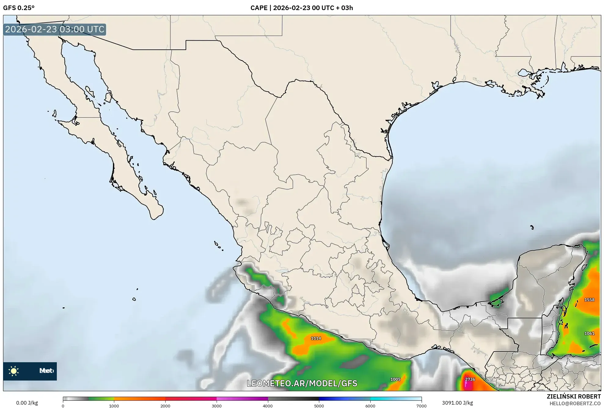 GFS model - Meksyk, CAPE