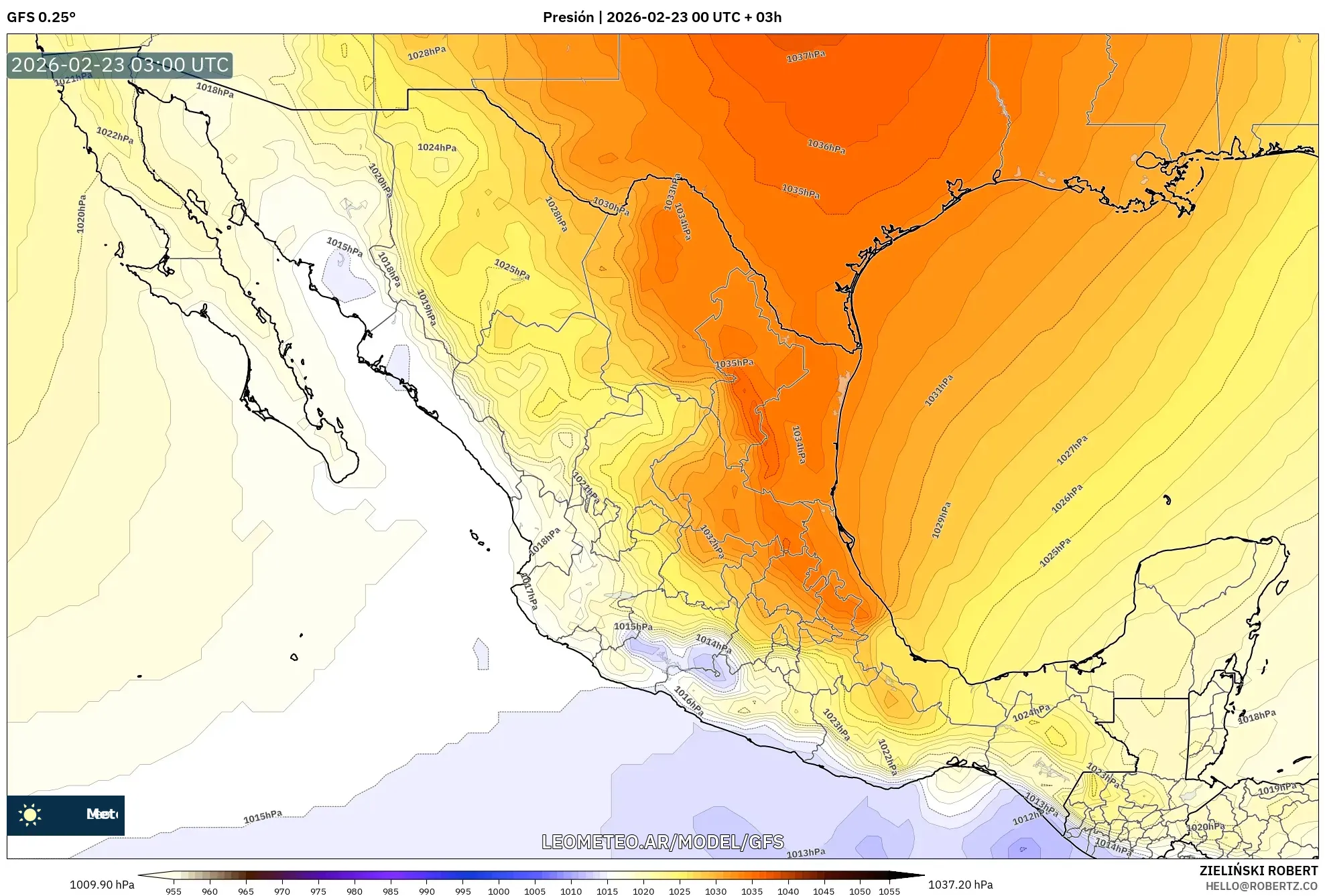 GFS model - Meksyk, Ciśnienie