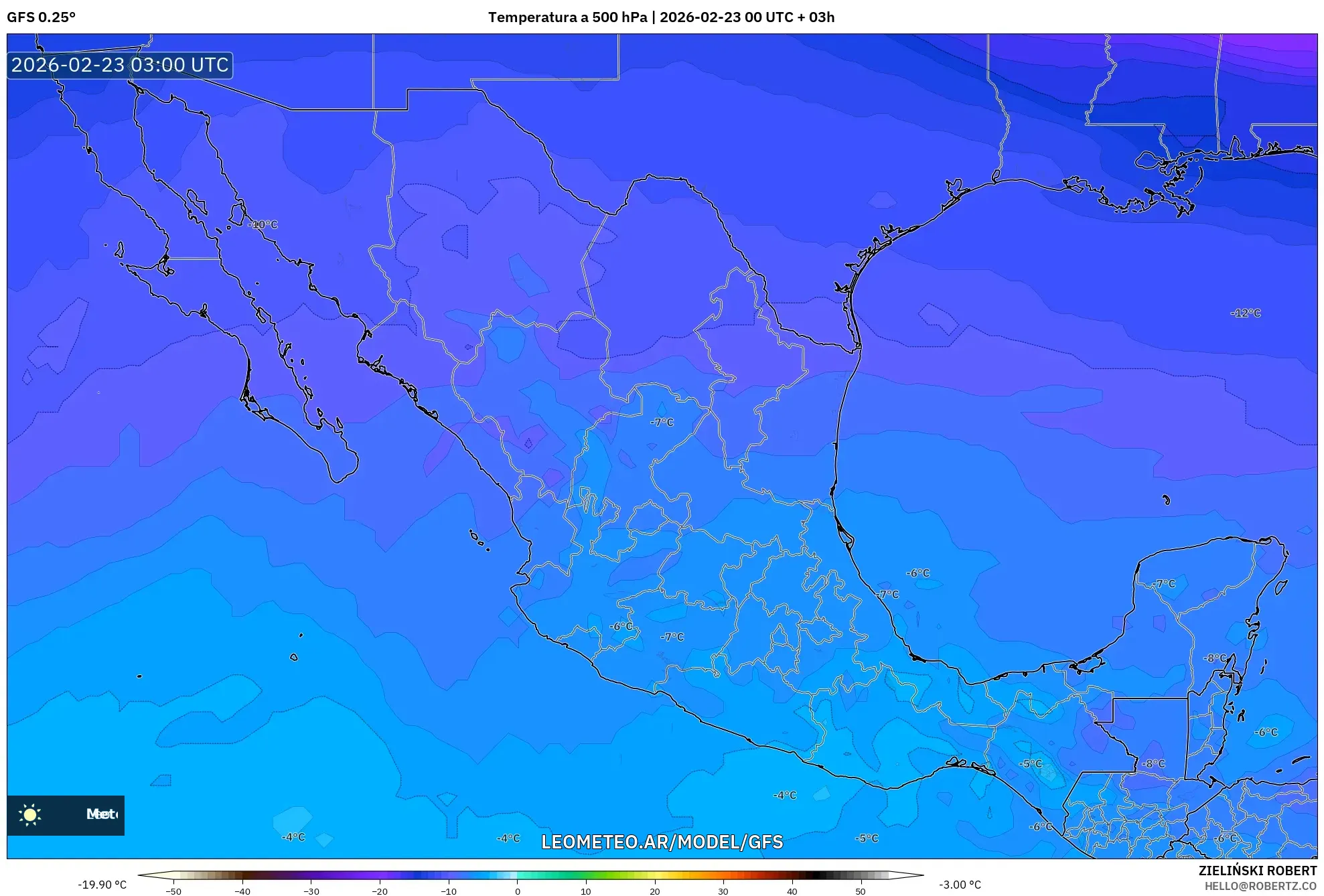 GFS model - Meksyk, Temperatura na 500 hPa