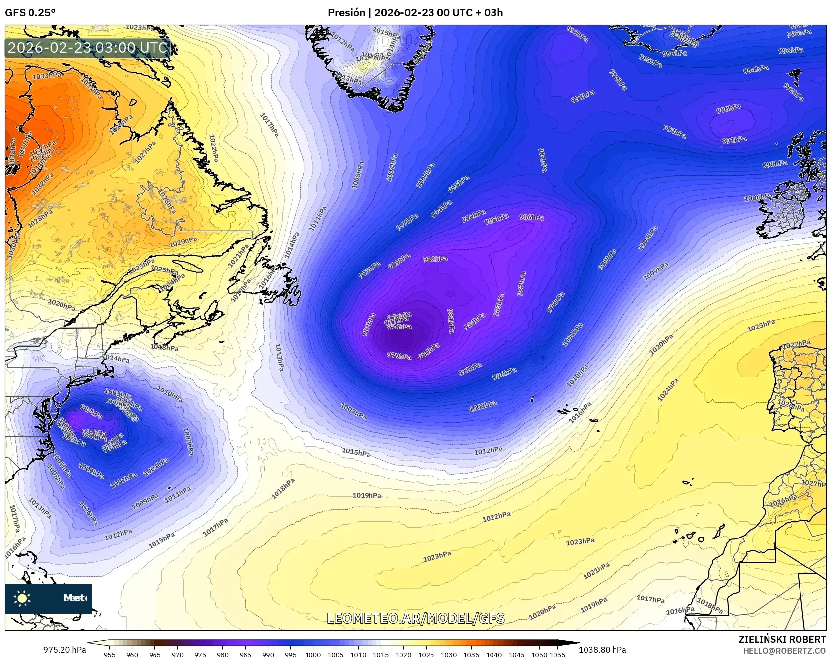 GFS model - Atlantyk Północny, Ciśnienie