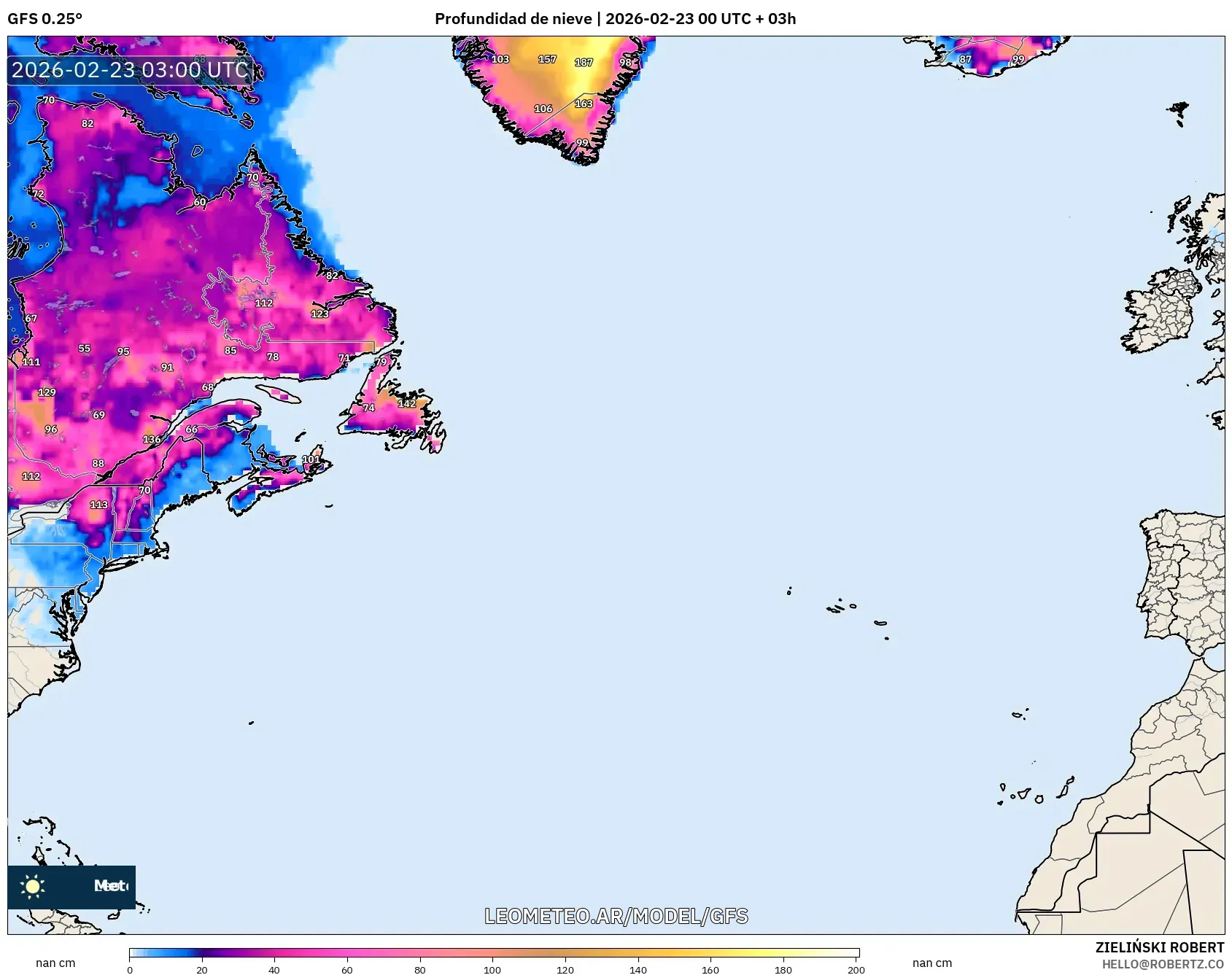 GFS model - Atlantyk Północny, Pokrywa śnieżna