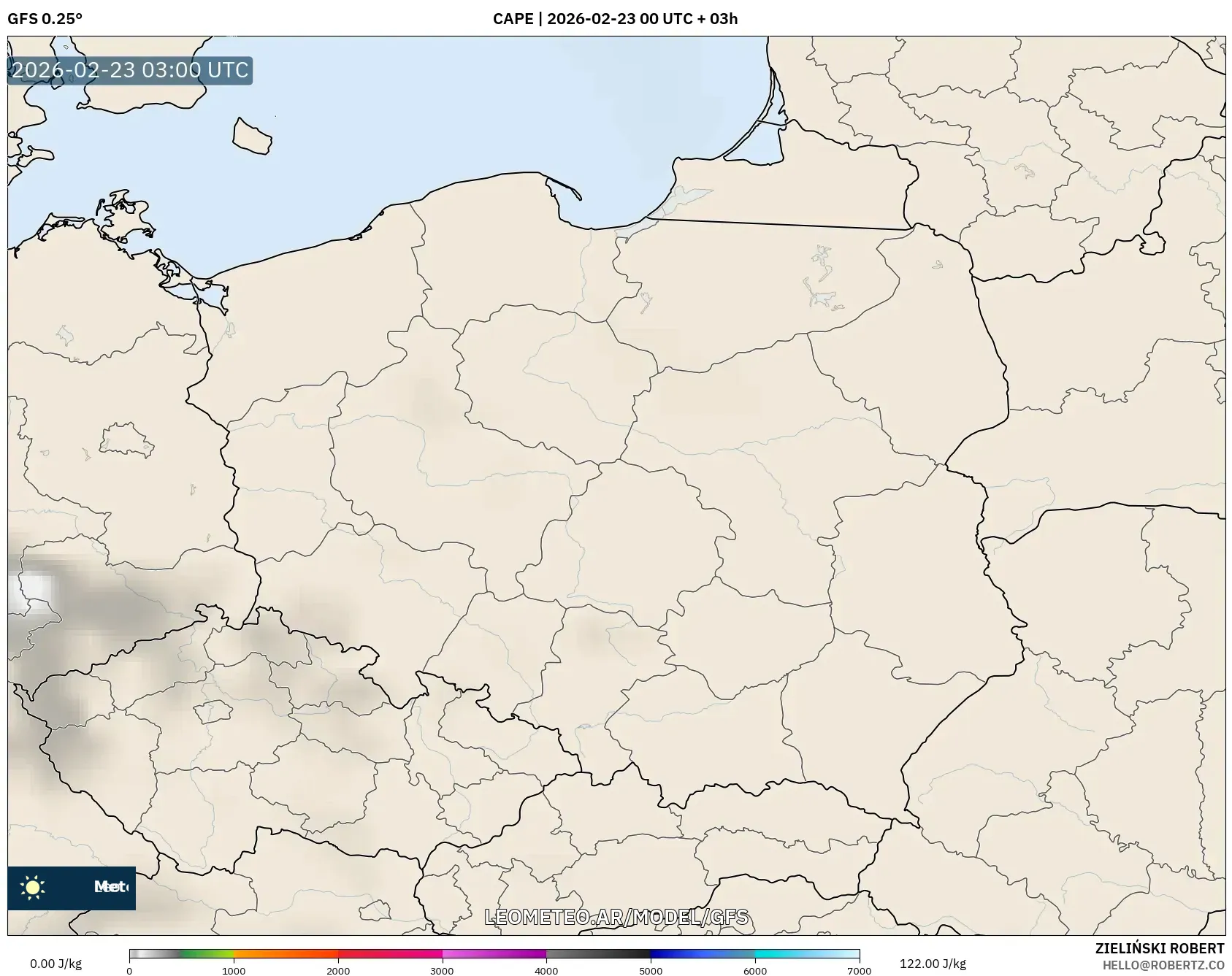 GFS model - Polska, CAPE