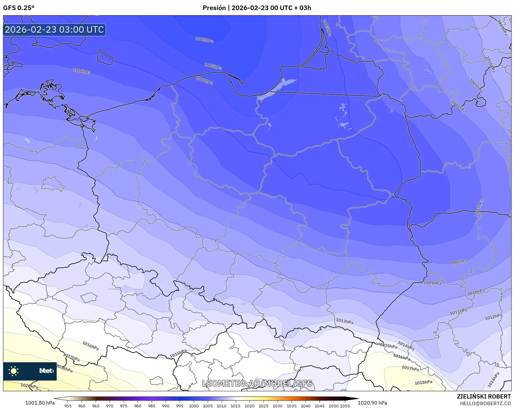 GFS model - Polska, Ciśnienie