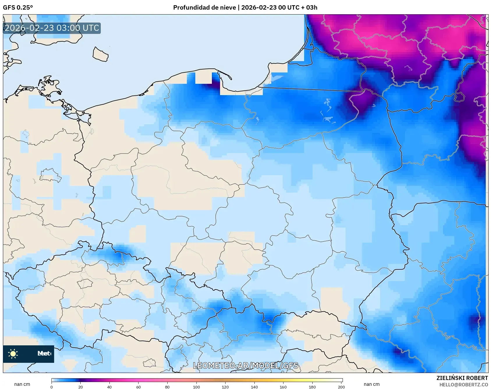 GFS model - Polska, Pokrywa śnieżna