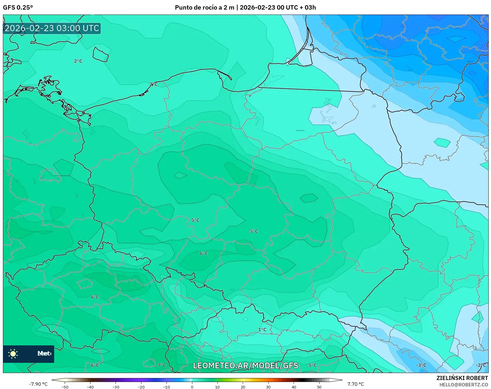 GFS model - Polska, Punkt rosy na 2 m