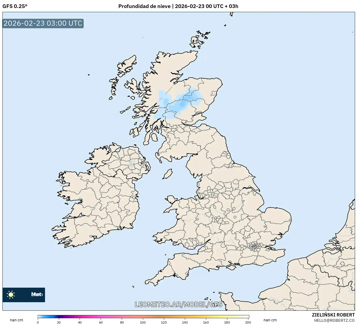 GFS model - Wielka Brytania, Pokrywa śnieżna