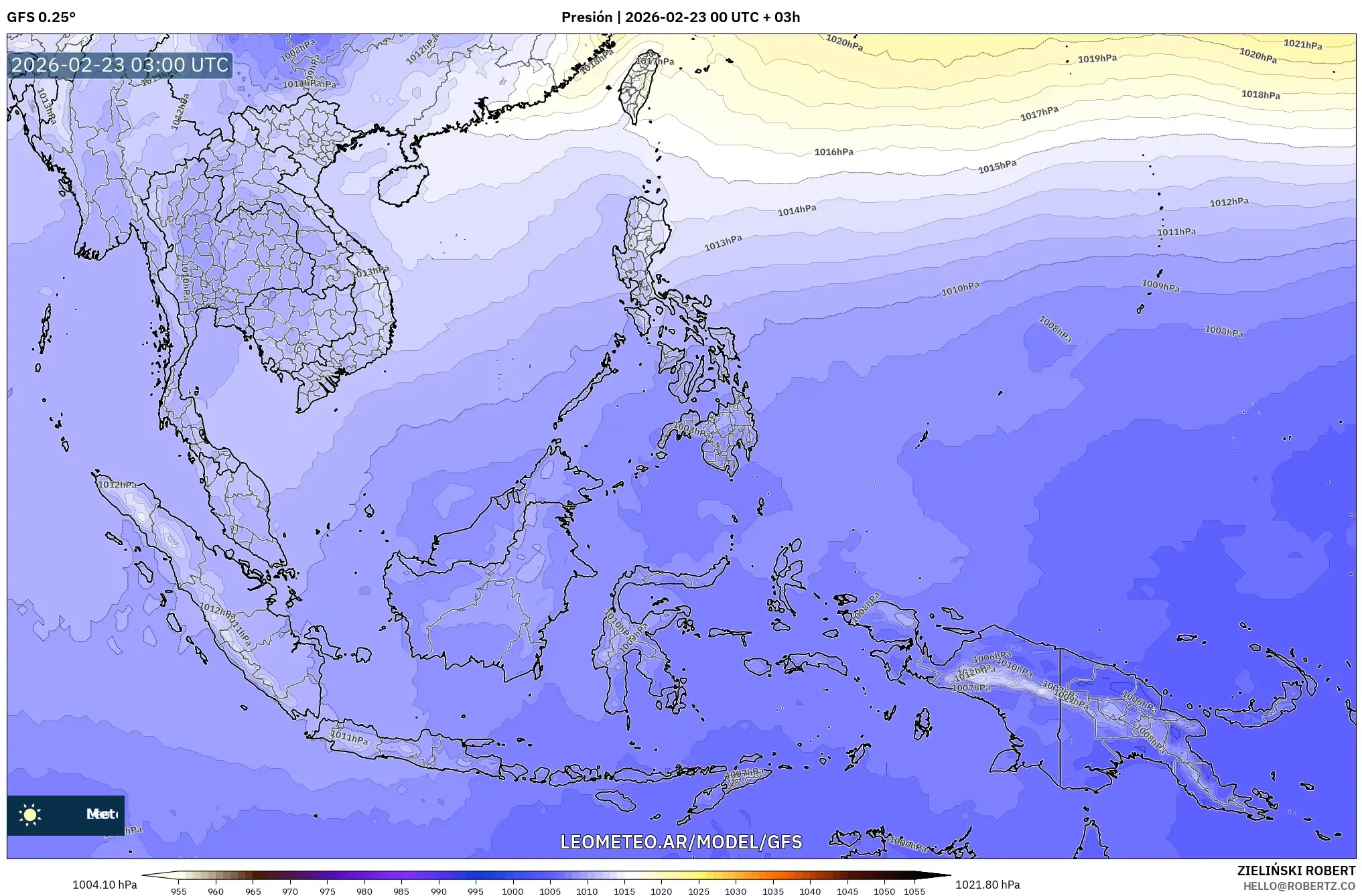 GFS model - Azja Południowo-Wschodnia, Ciśnienie
