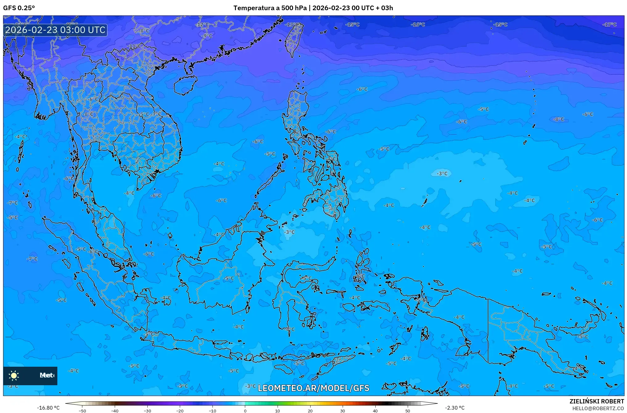 GFS model - Azja Południowo-Wschodnia, Temperatura na 500 hPa