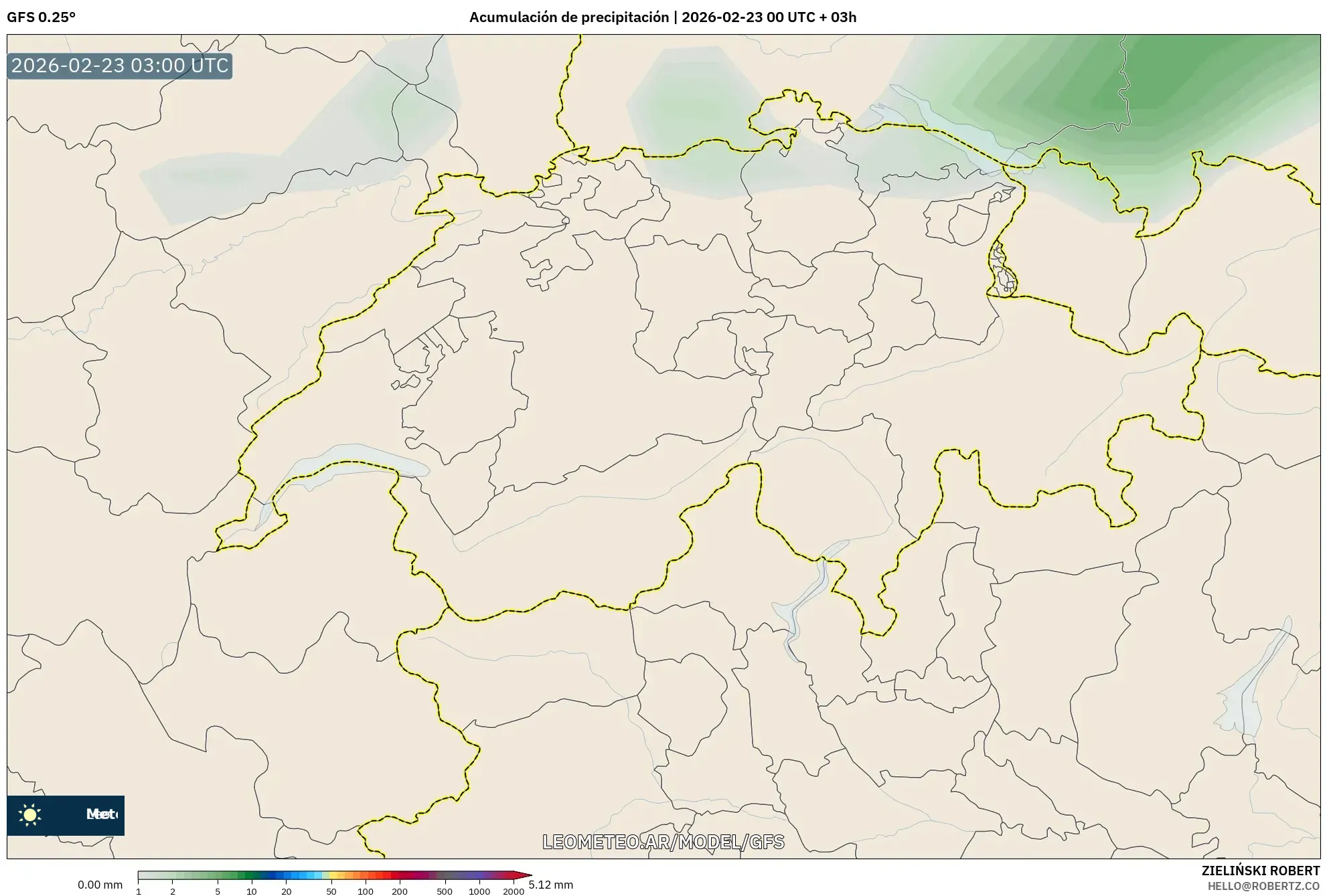 GFS model - Szwajcaria, Suma opadów