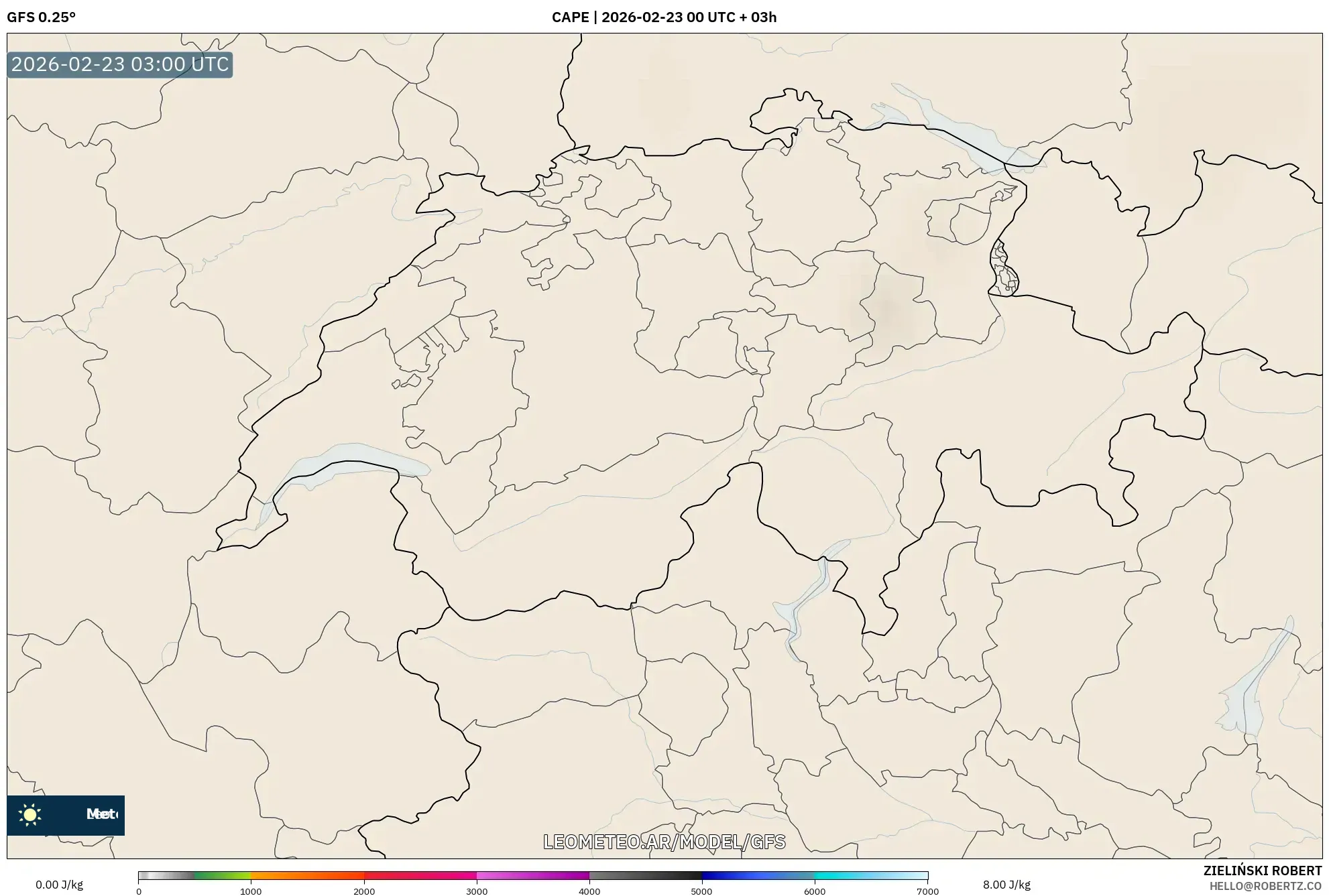 GFS model - Szwajcaria, CAPE
