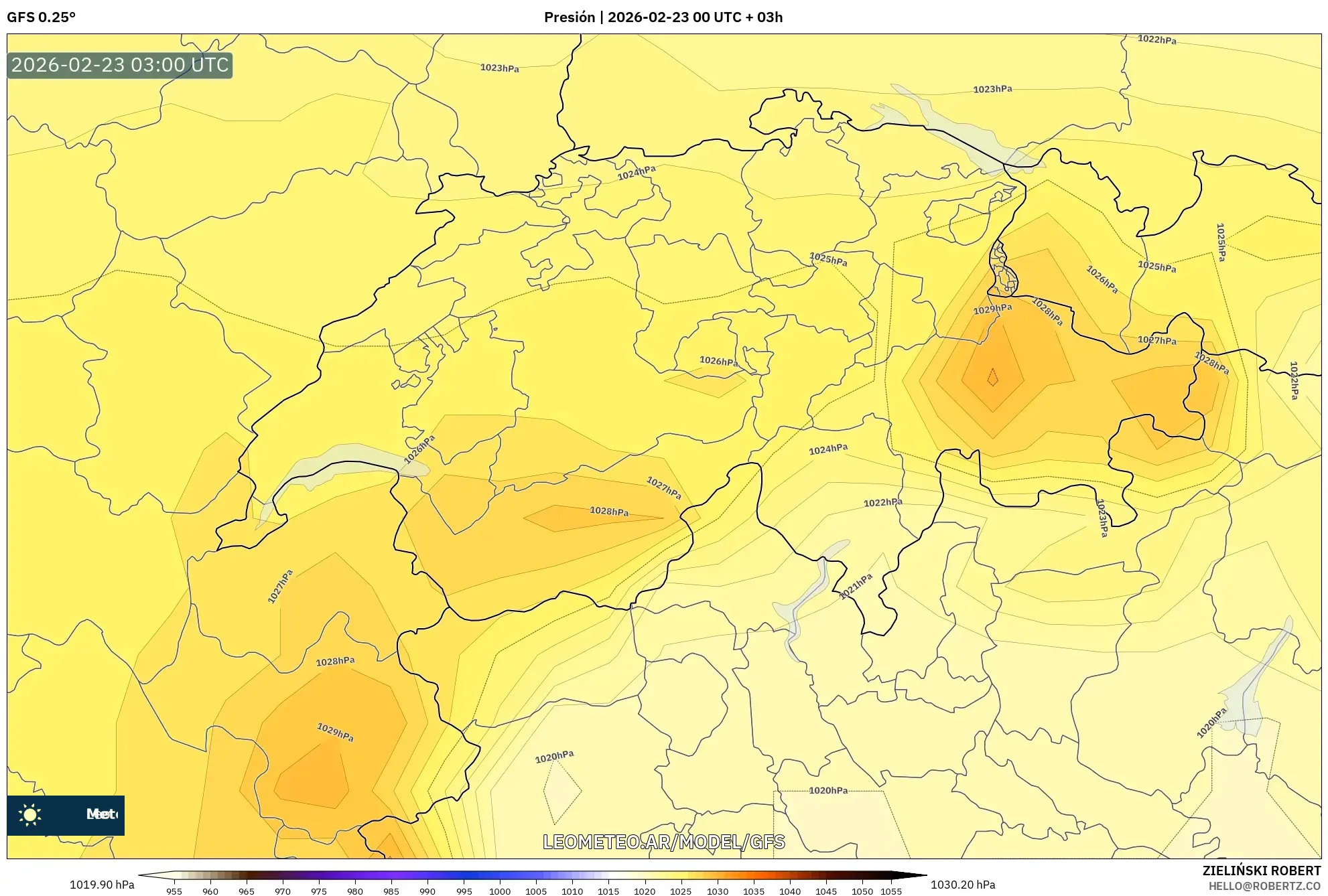 GFS model - Szwajcaria, Ciśnienie