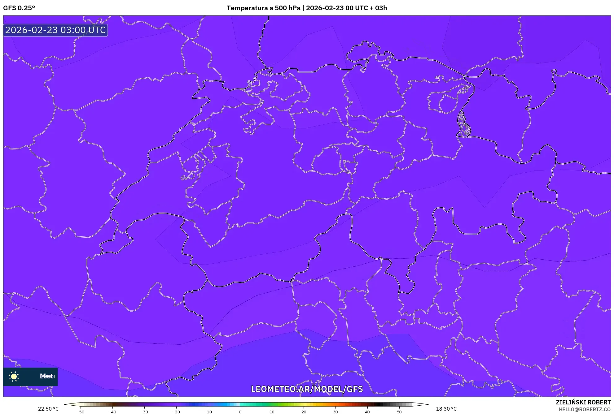 GFS model - Szwajcaria, Temperatura na 500 hPa