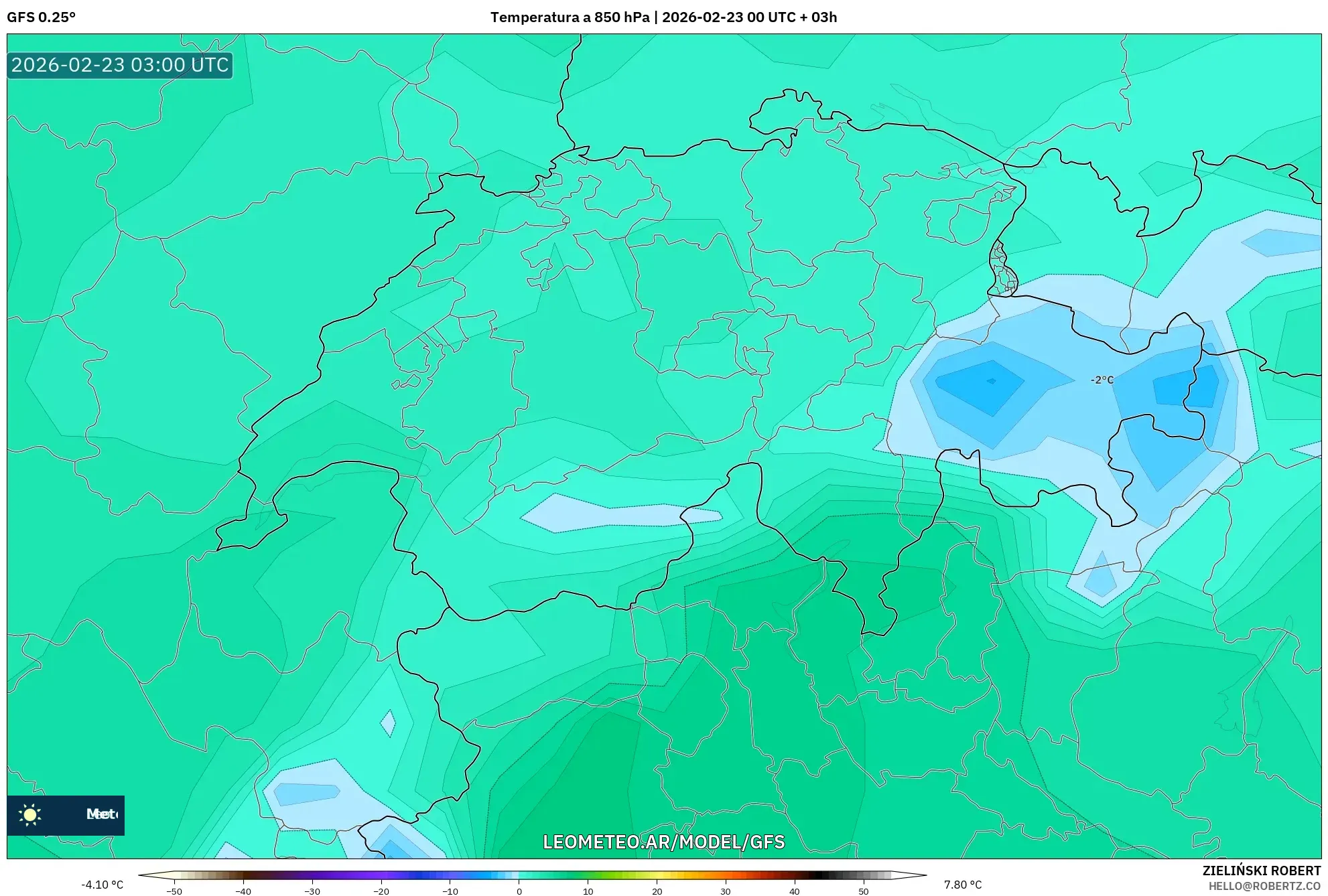 GFS model - Szwajcaria, Temperatura na 850 hPa