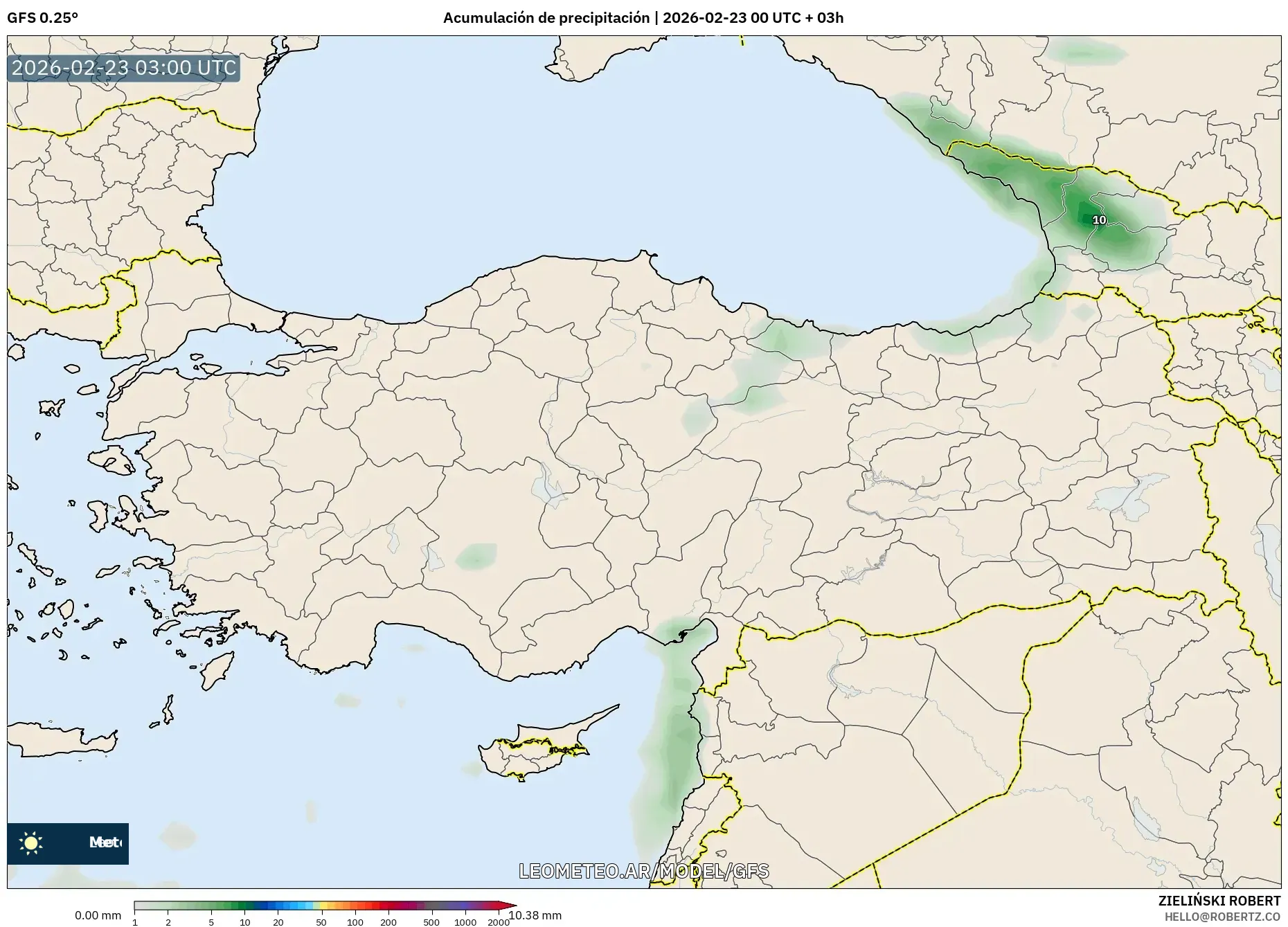 GFS model - Turcja, Suma opadów