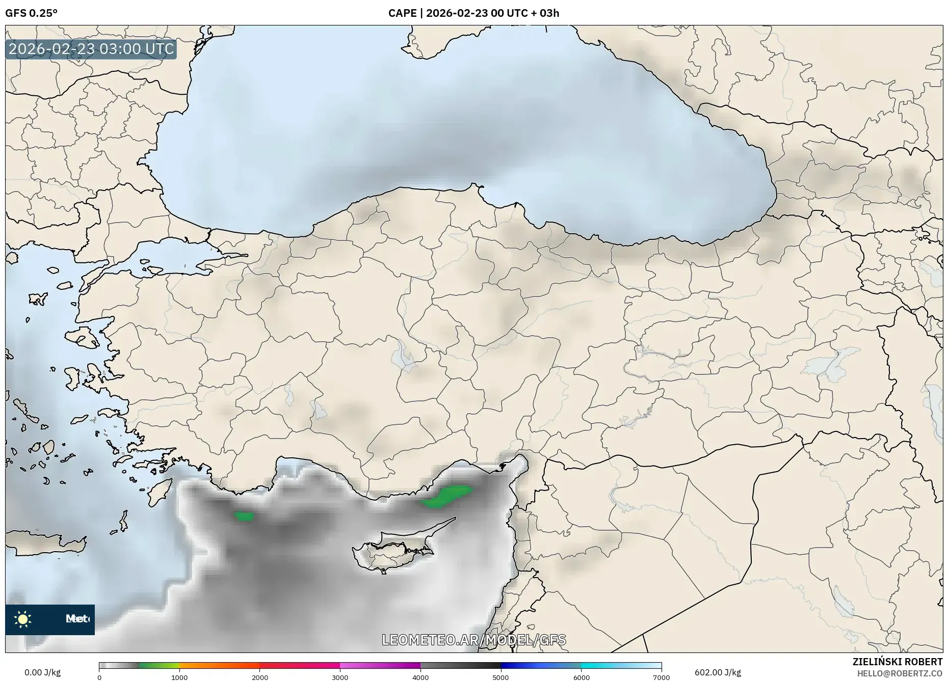 GFS model - Turcja, CAPE