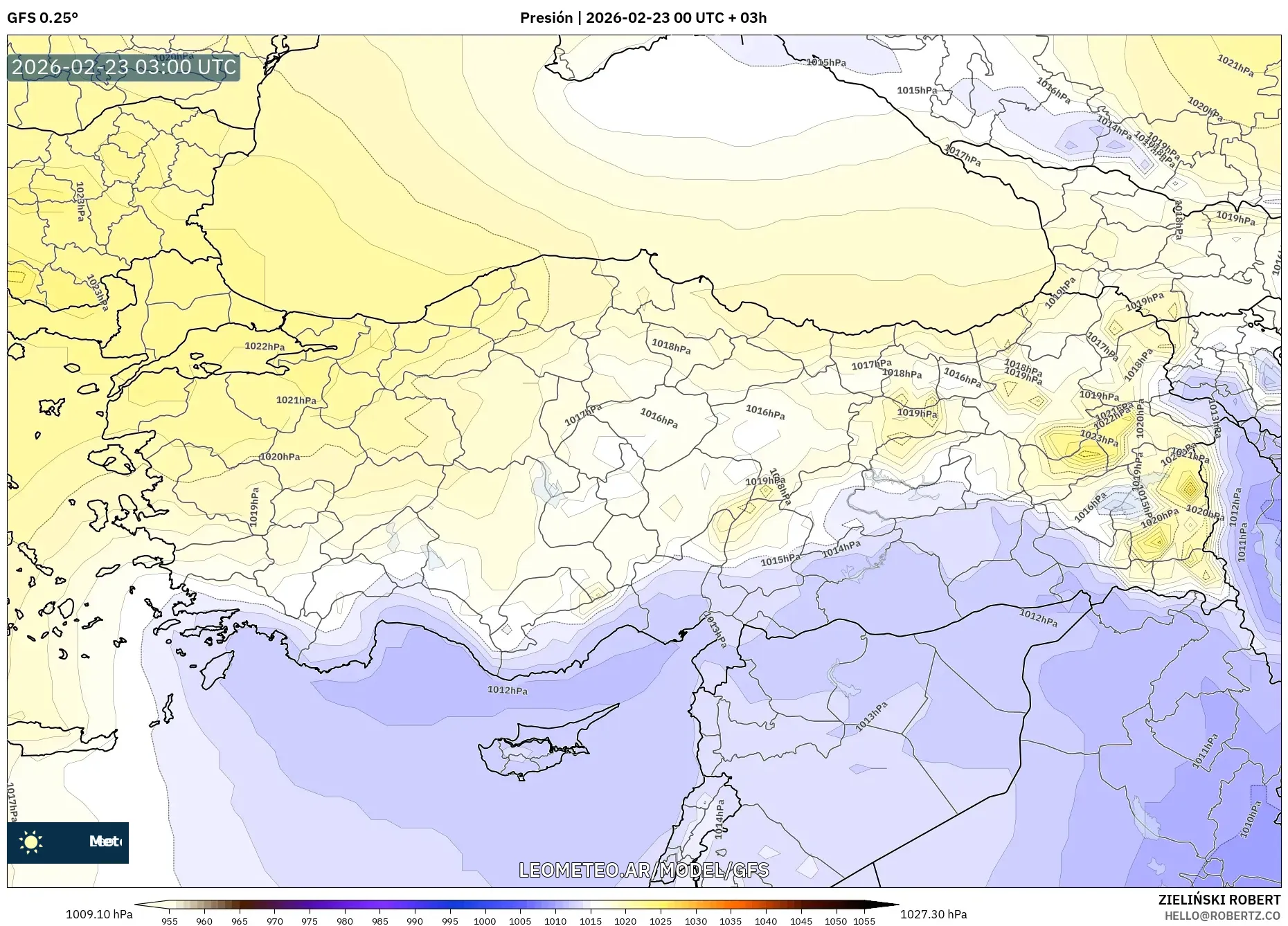 GFS model - Turcja, Ciśnienie