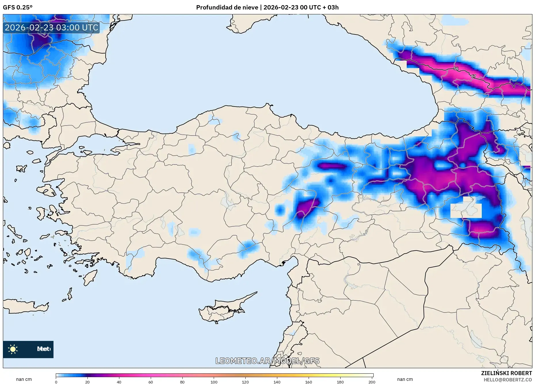 GFS model - Turcja, Pokrywa śnieżna