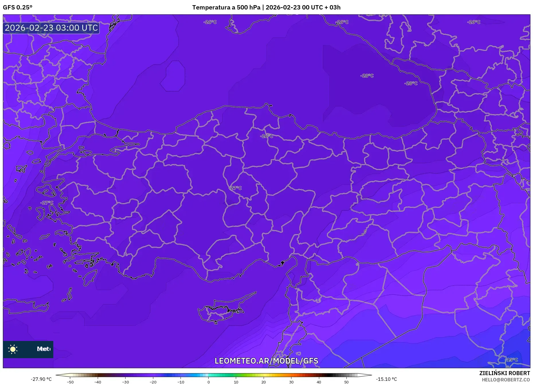 GFS model - Turcja, Temperatura na 500 hPa